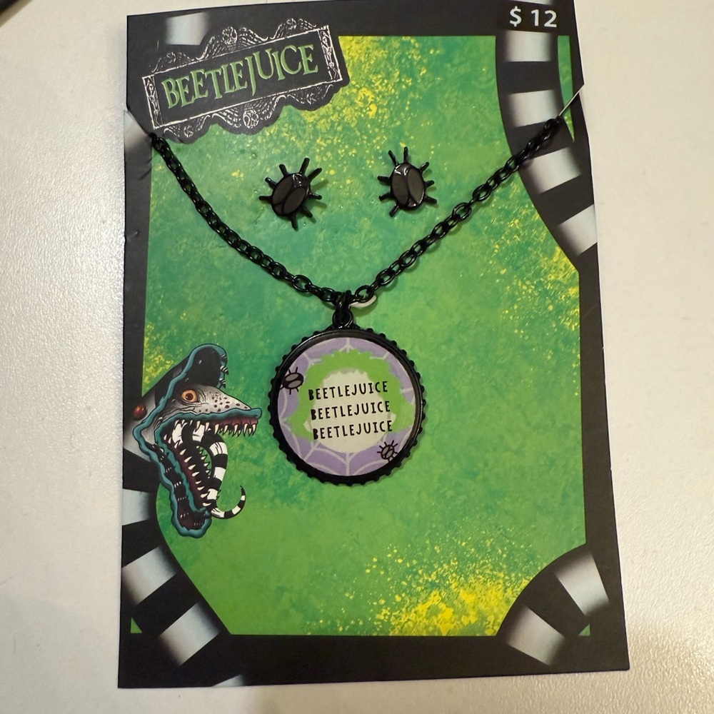 Beetlejuice earring and necklace set